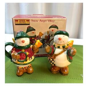 Debbie Mumm Sakura Snow Angel Village Sugar & Creamer 2000-2001 Christmas W/Box